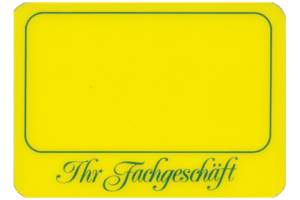 Preisschild aus Kunststoff | grün auf gelb: Ihr Fachgeschäft | 105x75 mm preisschild-aus-kunststoff-gelb-gruen-ihr-fachgeschaeft-105x75mm
