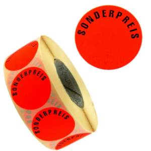 Leuchtrote Aktionsetiketten | ablösbar | 32 mm | rund | "SONDERPREIS" aktionsetiketten-leuchtrot-abloesbar-32mm-rund-sonderpreis