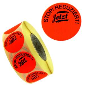 Leuchtrote Aktionsetiketten | permanent | 32 mm | rund | "STOP! REDUZIERT! Jetzt" aktionsetiketten-leuchtrot-permanent-32mm-rund-stop-reduziert-jetzt