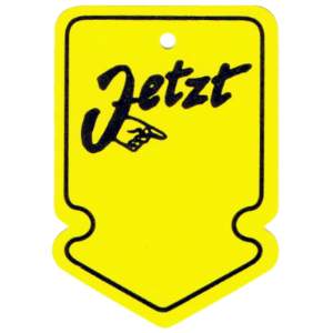 Einzeln geschnittene Kartonetiketten in Pfeilform | 40x60 mm | gelb/schwarz | "Jetzt" kartonetiketten-40x60mm-einzeln-geschnitten-pfeilform-gelb-schwarz-jetzt