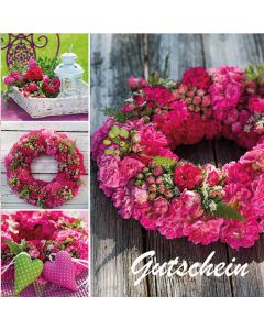 Gutschein-Klappkarte "Kranz mit Rosen"