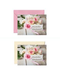 10x Grußkarte Rosen, verschieden Umschlagfarben