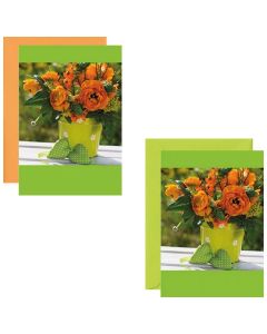 10x Mini- Grußkarte Blumentopf, verschiedene Umschlagfarben