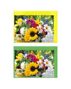 10x Mini- Grußkarte bunte Blüten, verschiedene Umschlagfarben