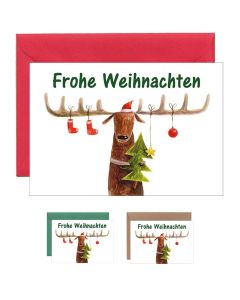 10x Mini- Grußkarte Weihnachten – Elch, verschiedene Umschlagfarben