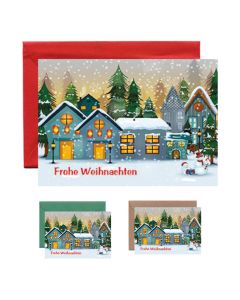 10x Mini- Grußkarte Weihnachten – Winterlandschaft, verschiedene Umschlagfarben