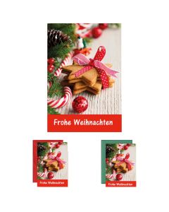 10x Mini- Grußkarte Weihnachten - Zuckerstange, verschiedene Umschlagfarben