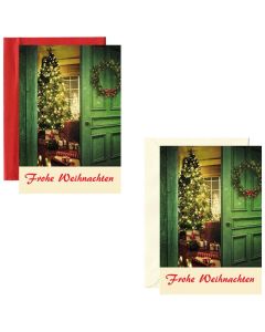 10x Mini- Grußkarte Weihnachtszimmer, verschiedene Umschlagfarben