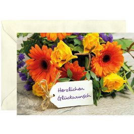 10x Grußkarte Herzlichen Glückwunsch, Umschlagfarbe Creme