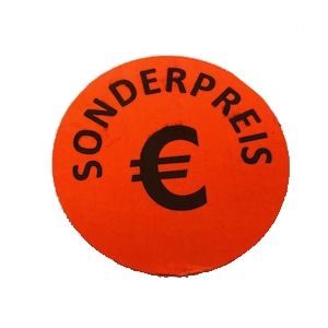 Aktionsetiketten leuchtrot permanent 32mm rund "Sonderpreis €"