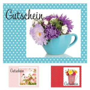 40x Gutscheinkarte Pünktchen, verschiedene Blumen-Motive und Farben
