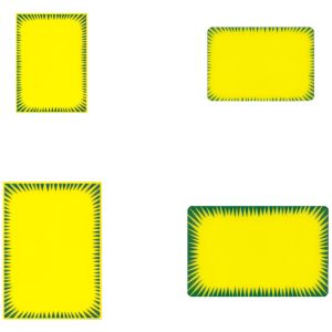 Preisschild aus Kunststoff gelb mit grünem Zackenrand