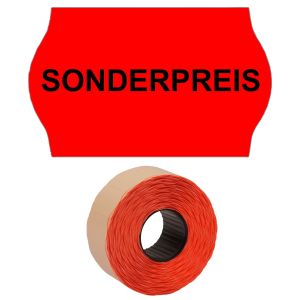 Preisetiketten 26x16mm leuchtrot "Sonderpreis" Druck mittig permanent