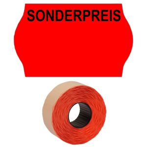 Preisetiketten 26x16mm leuchtrot "Sonderpreis" Druck oben permanent