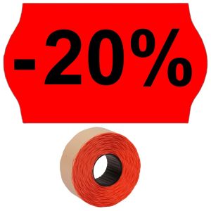 Preisetiketten 32x19mm leuchtrot Druck mittig groß "-20%" permanent 