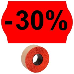 Preisetiketten 32x19mm leuchtrot Druck mittig groß "-30%" permanent 