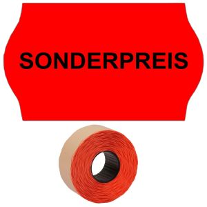 Preisetiketten 32x19mm leuchtrot Druck MITTIG "Sonderpreis" permanent