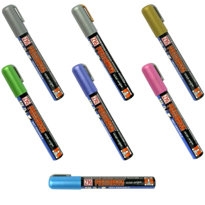 Zig Posterman 15mm Tip Wet-Wipe Markers, 8/Pkg