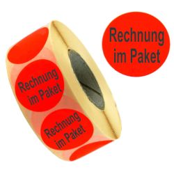 Aktionsetiketten leuchtrot permanent 32mm rund "Rechnung im Paket"