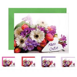 10x Grußkarte Blumenstrauß, verschiedene Umschlagfarben