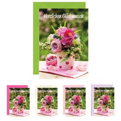 10x Grußkarte - Bunter Blumenstrauß, verschiedene Umschlagfarben