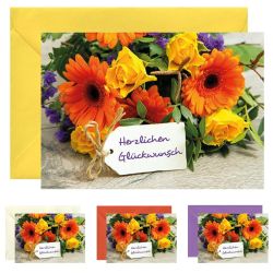 10x Grußkarte - Herzlichen Glückwunsch, verschiedene Umschlagfarben