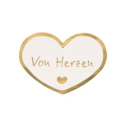 Herzetiketten 32x24mm weiß mit Druck in glanzgold "Von Herzen geschenkt"