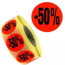 Aktionsetiketten leuchtrot 32mm rund  " -50 % "