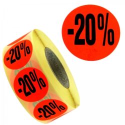 Aktionsetiketten leuchtrot 32mm rund  " -20 % "