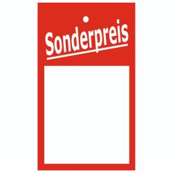 Kartonetiketten EINZELN 35x60mm rot-weisst "Sonderpreis"