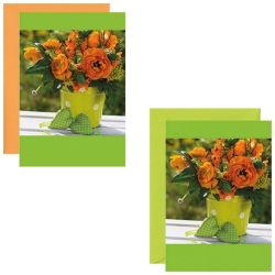 10x Mini- Grußkarte Blumentopf, verschiedene Umschlagfarben