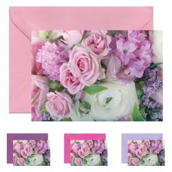 10x Mini- Grußkarte rosa Rosen, verschiedene Umschlagfarben