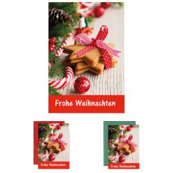 10x Mini- Grußkarte Weihnachten - Zuckerstange, verschiedene Umschlagfarben