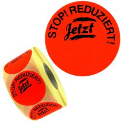 Aktionsetiketten leuchtrot permanent 50mm rund "Stop Reduziert Jetzt"