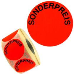 Aktionsetiketten leuchtrot ablösbar 50mm rund "Sonderpreis"