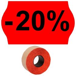 Preisetiketten 32x19mm leuchtrot Druck mittig groß "-20%" permanent 