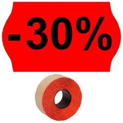 Preisetiketten 32x19mm leuchtrot Druck mittig groß "-30%" permanent 