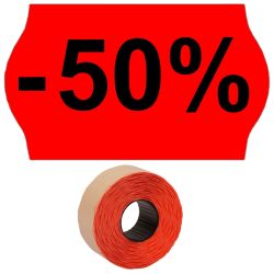 Preisetiketten 32x19mm leuchtrot Druck mittig groß "-50%" permanent 